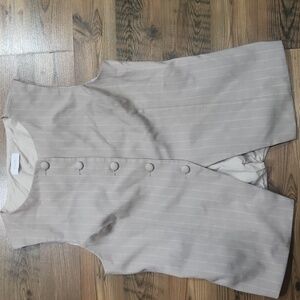 Meshki Pinstripe Clean Soft Girl Long Line Scandi Vest Khaki Beige Top XL